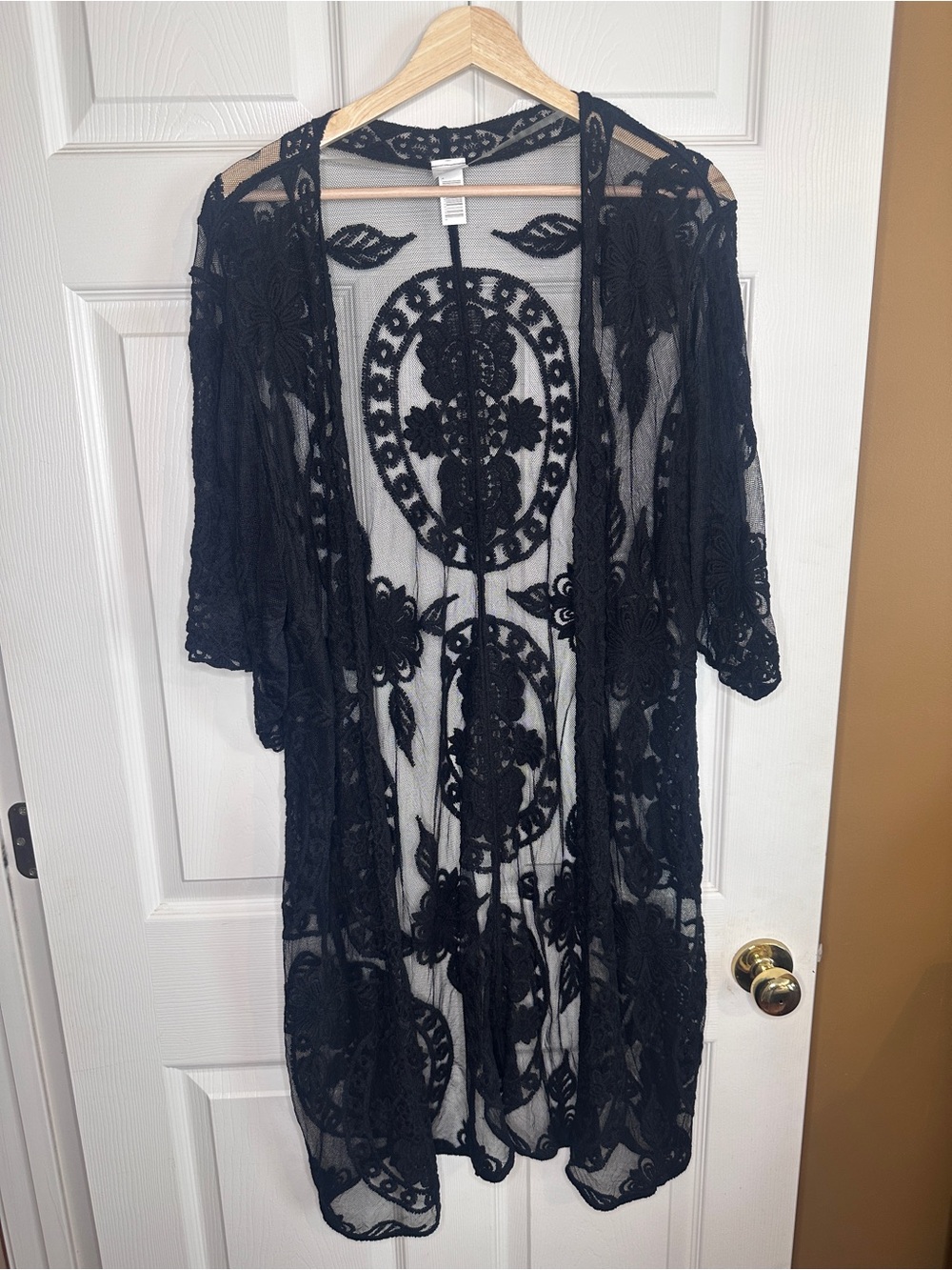 Source Unknown Black Sheer Lace Swim Coverup Kimono